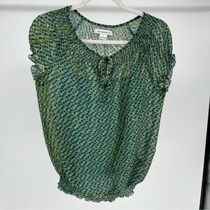 Liz Claiborne Green Patterned Blouse Large